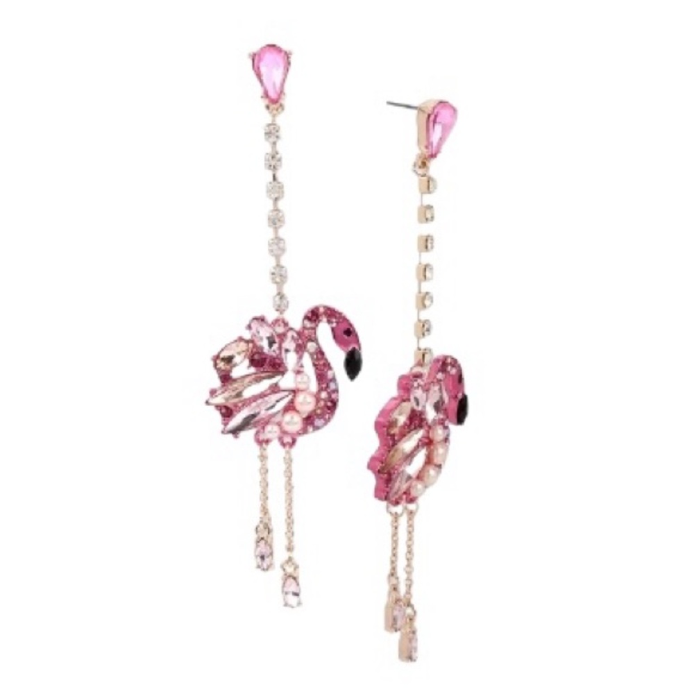 Betsey Johnson Flamingo Linear Drop Earrings - Picture 2 of 5